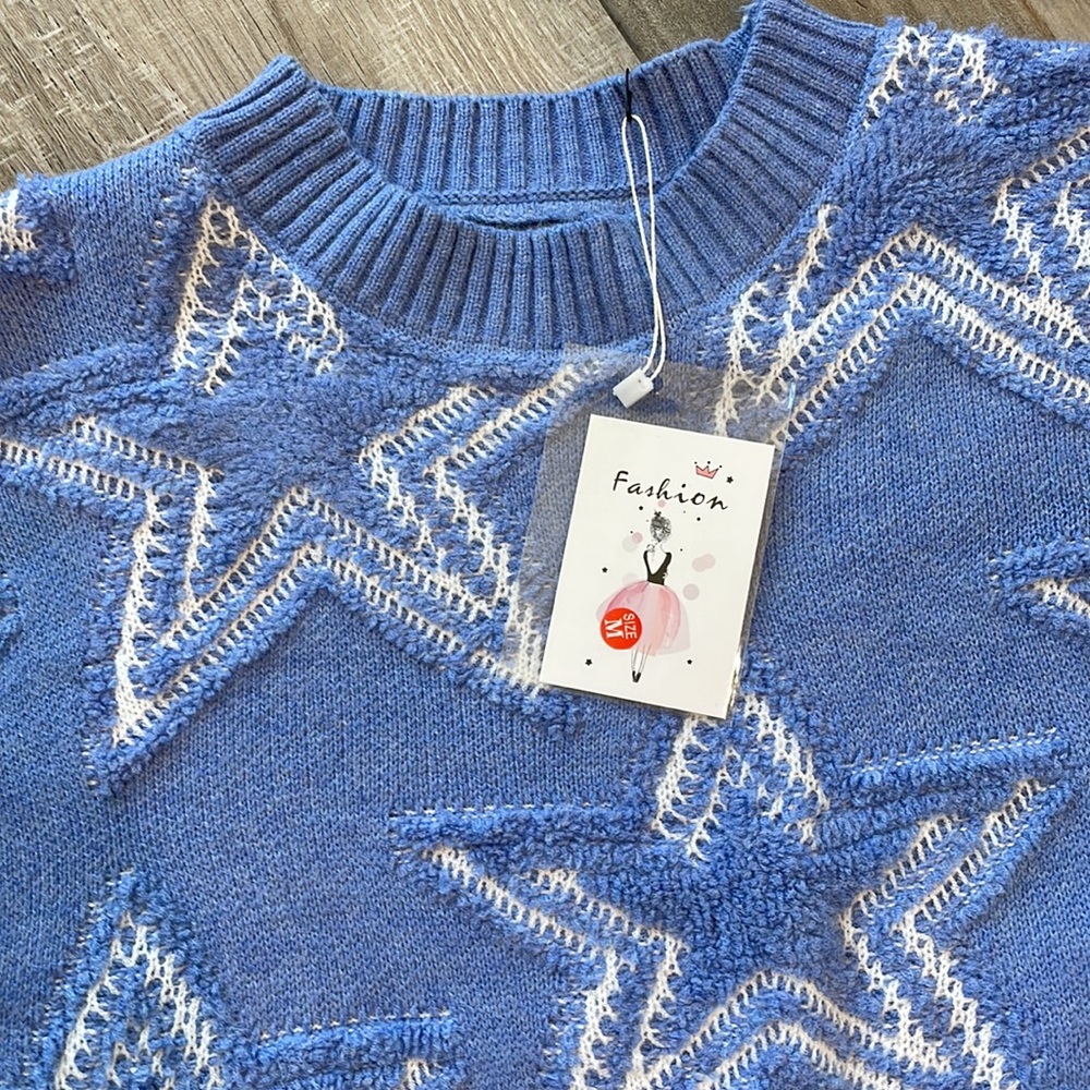 Blue sweater with cream/white star detail - Picture 2 of 3